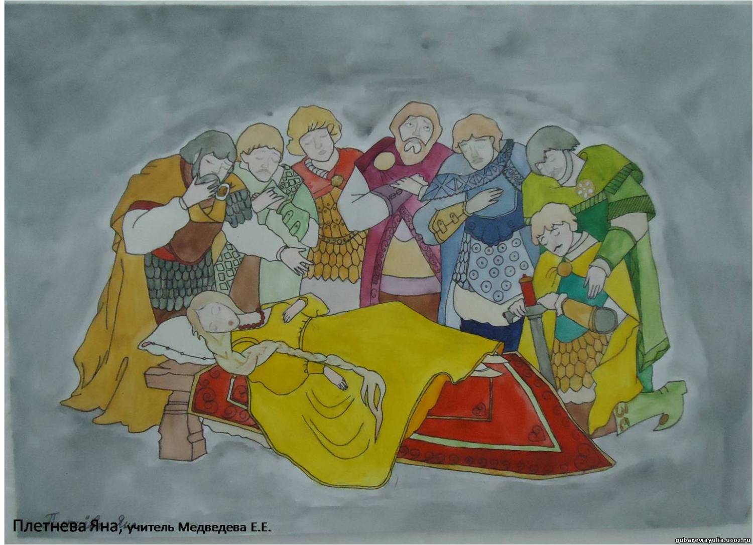 Рисунок к сказке о мертвой царевне и 7 богатырях